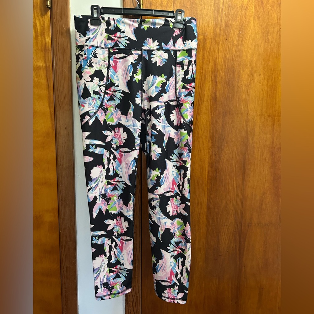 bebe Black Floral Print Leggings with Pastel Accents